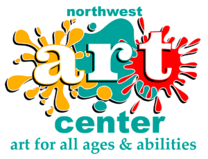 Logo of Northwest Art Center with colorful splashes around the word "art" and the tagline "art for all ages & abilities. - Duvall Chamber