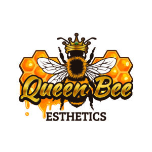 Logo for Queen Bee Esthetics featuring a bee wearing a crown, with honeycomb and dripping honey in the background. - Duvall Chamber