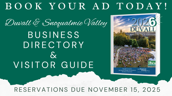 Ad Artwork Reservation Advertisement for the 2026 Duvall & Snoqualmie Valley Business Directory and Visitor Guide with a reservation deadline of November 15, 2025. - Duvall Chamber